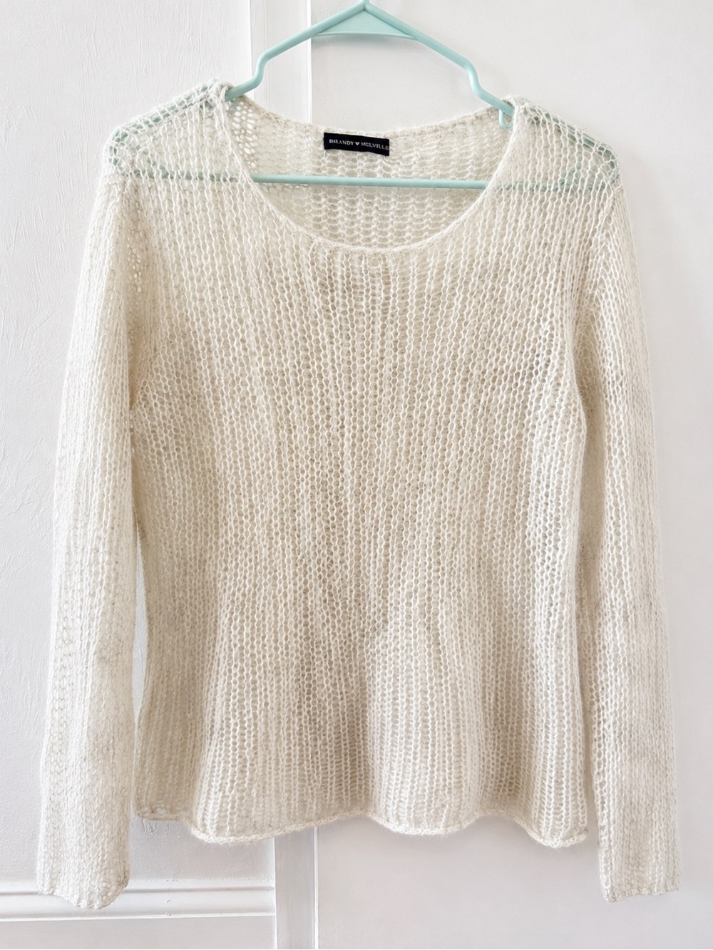 Brandy Melville Ivory Open-Knit Crewneck Sweater
